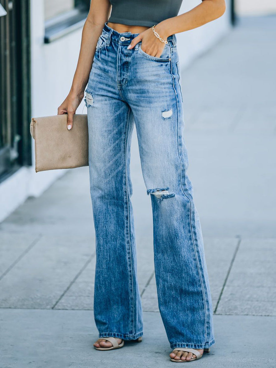 Straight Jeans For Woman High Rise Ripped Spring Bottoms 2026