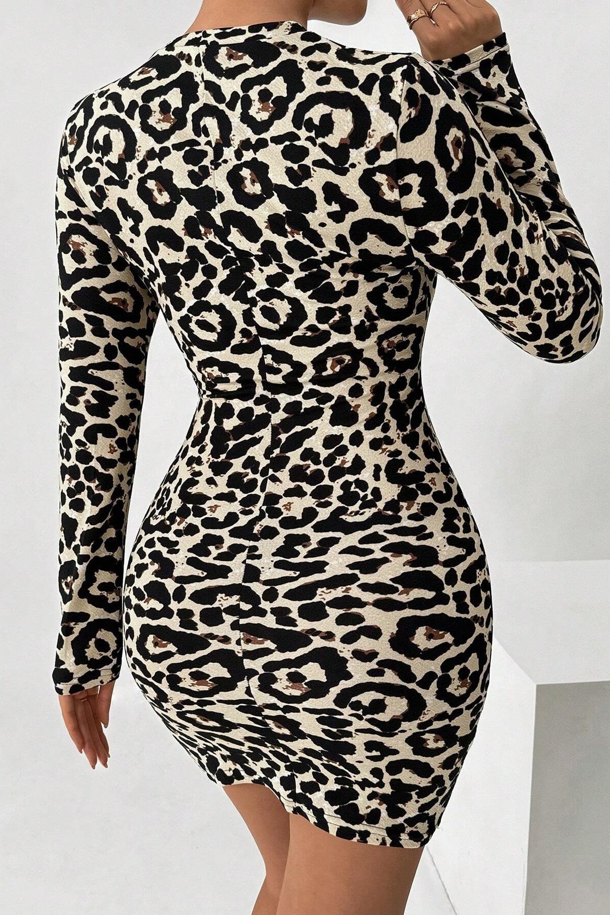 Print Chest Cutout Long Sleeve Bodycon Mini Dress