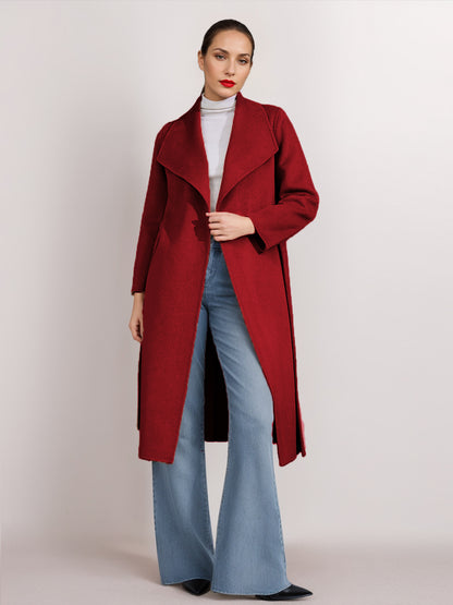 Wool Cashmere Blend Coat Belted Camel Wide Lapel Winter Double-Faced Outerwear For Women 2026