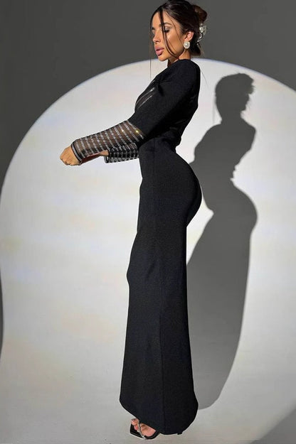 Rhinestone Mesh Bodycon Maxi Dress