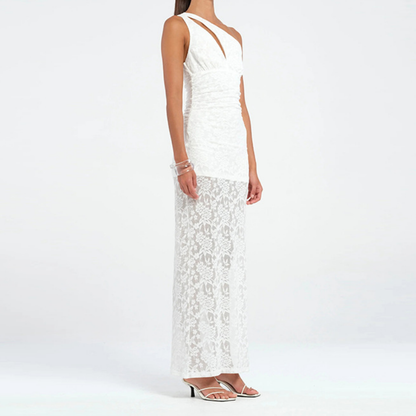 Irregular one shoulder hollow out slit cut out maxi dress