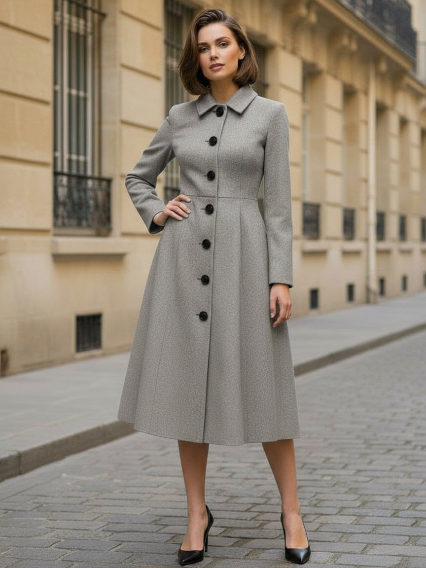 Woolen A-Line Midi Coat With Shirt Collar For Women 2026