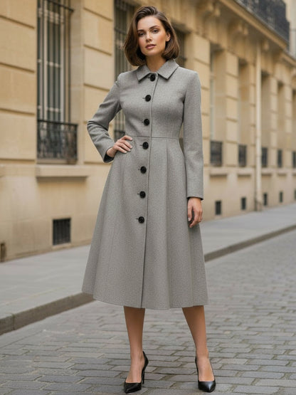 Woolen A-Line Midi Coat With Shirt Collar For Women 2026