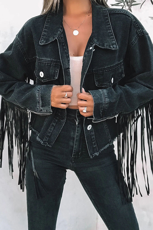 Western Inspired Fringe Denim Jacket