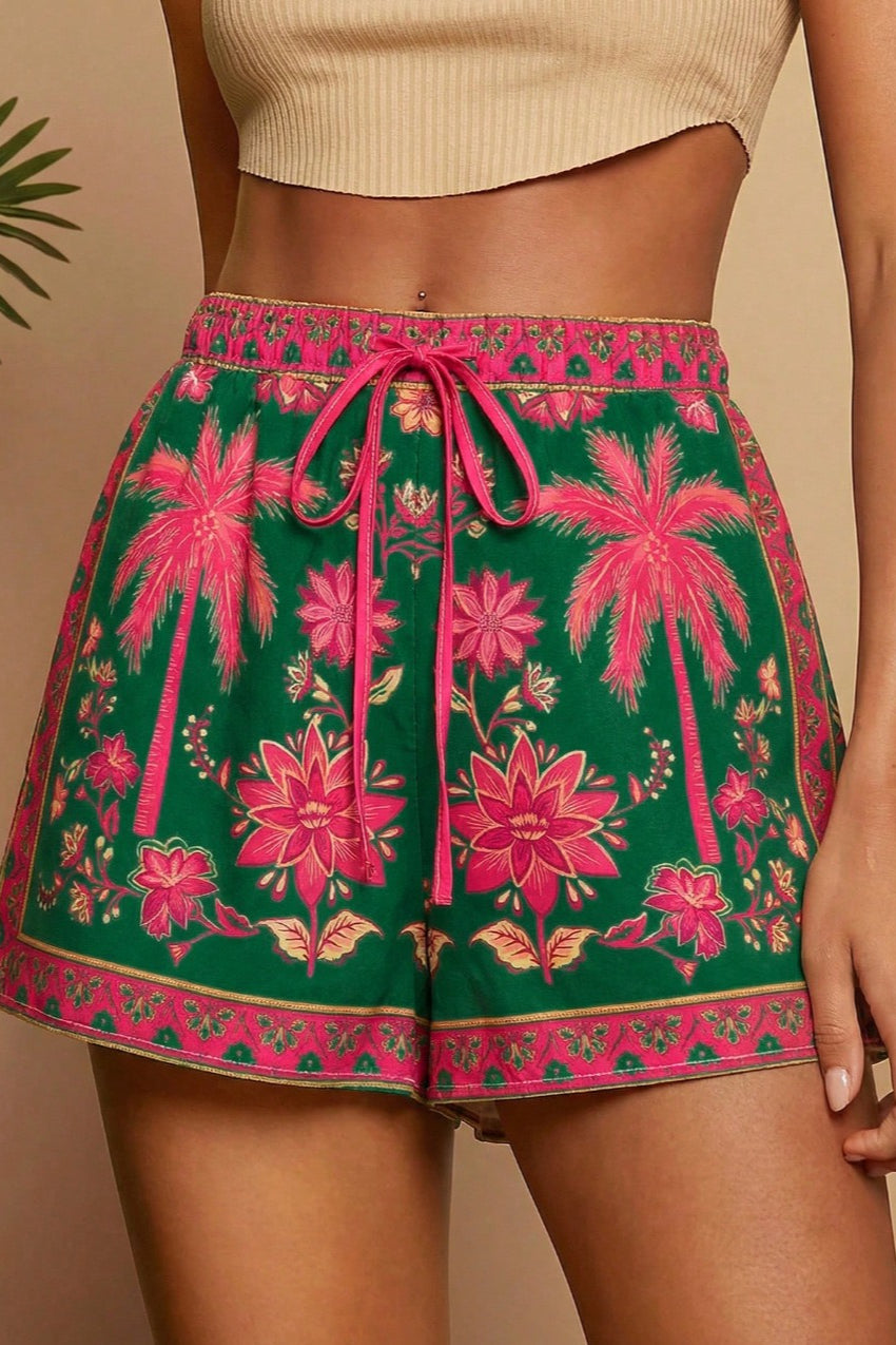 Tropical Print High Waist Vacation Shorts