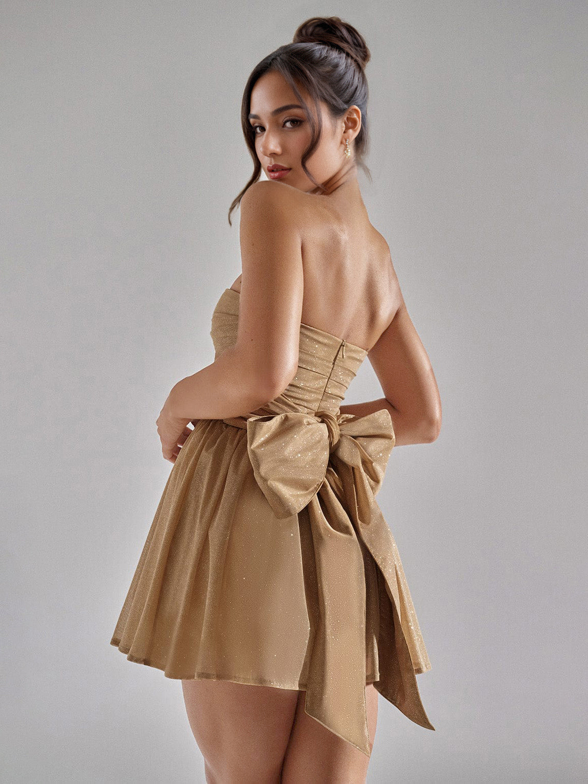 Party Dresses Red Strapless Bows Sleeveless Open Shoulder Semi Formal Dress