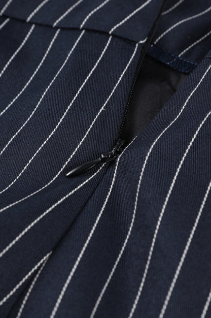 V Neck Striped Fitted Blazer Skirt Two Piece Set
