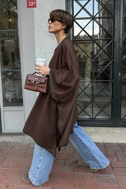 Vintage Solid Batwing Sleeve Coat