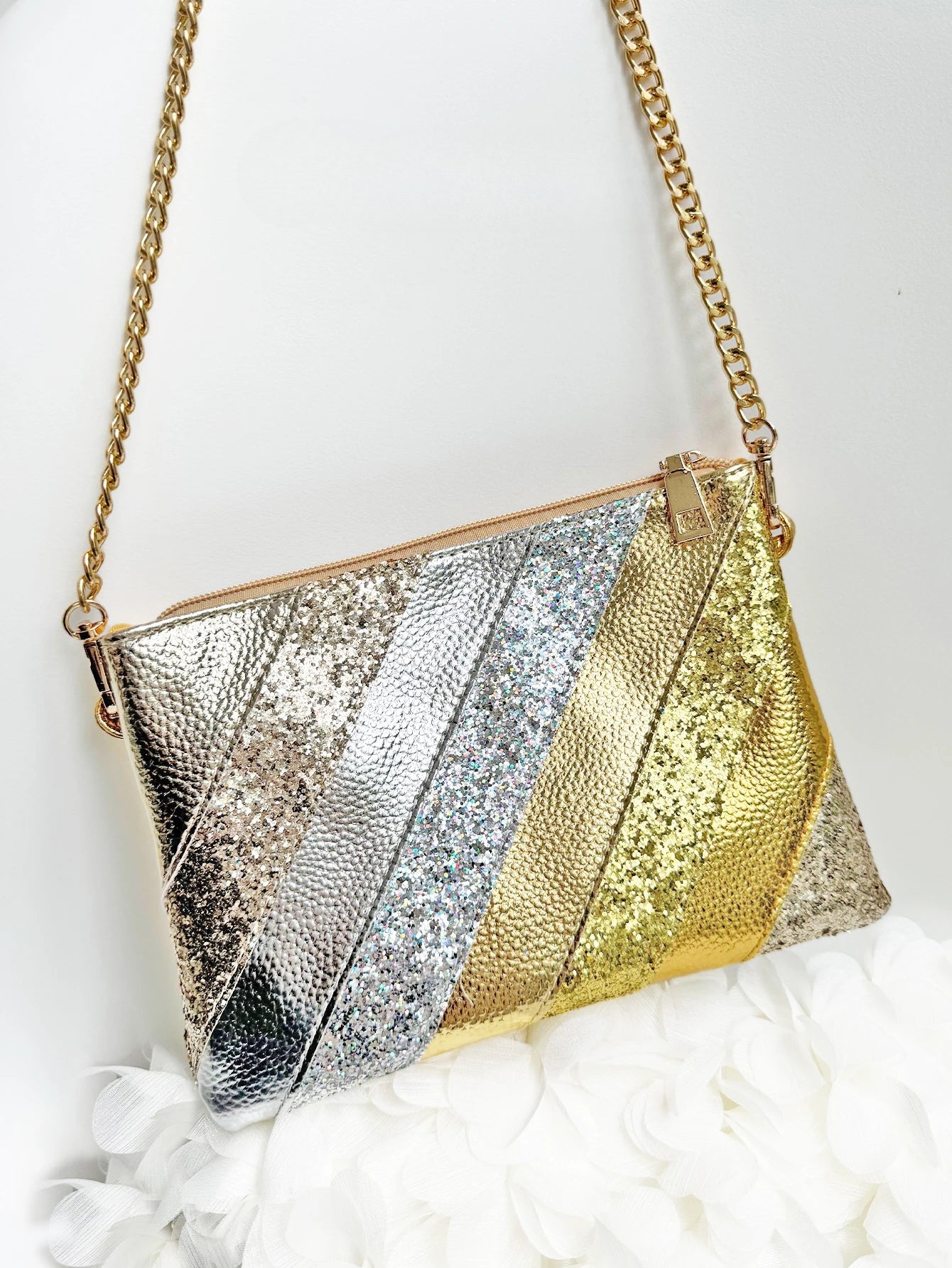 Y2K Metallic PU Leather Patchwork Wristlet