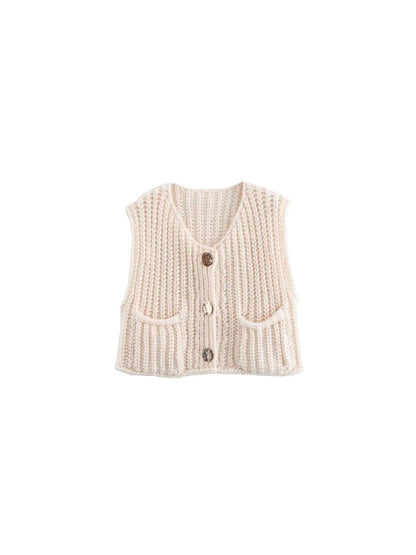 Knitted Button-up Vest Sweater Waist Coat