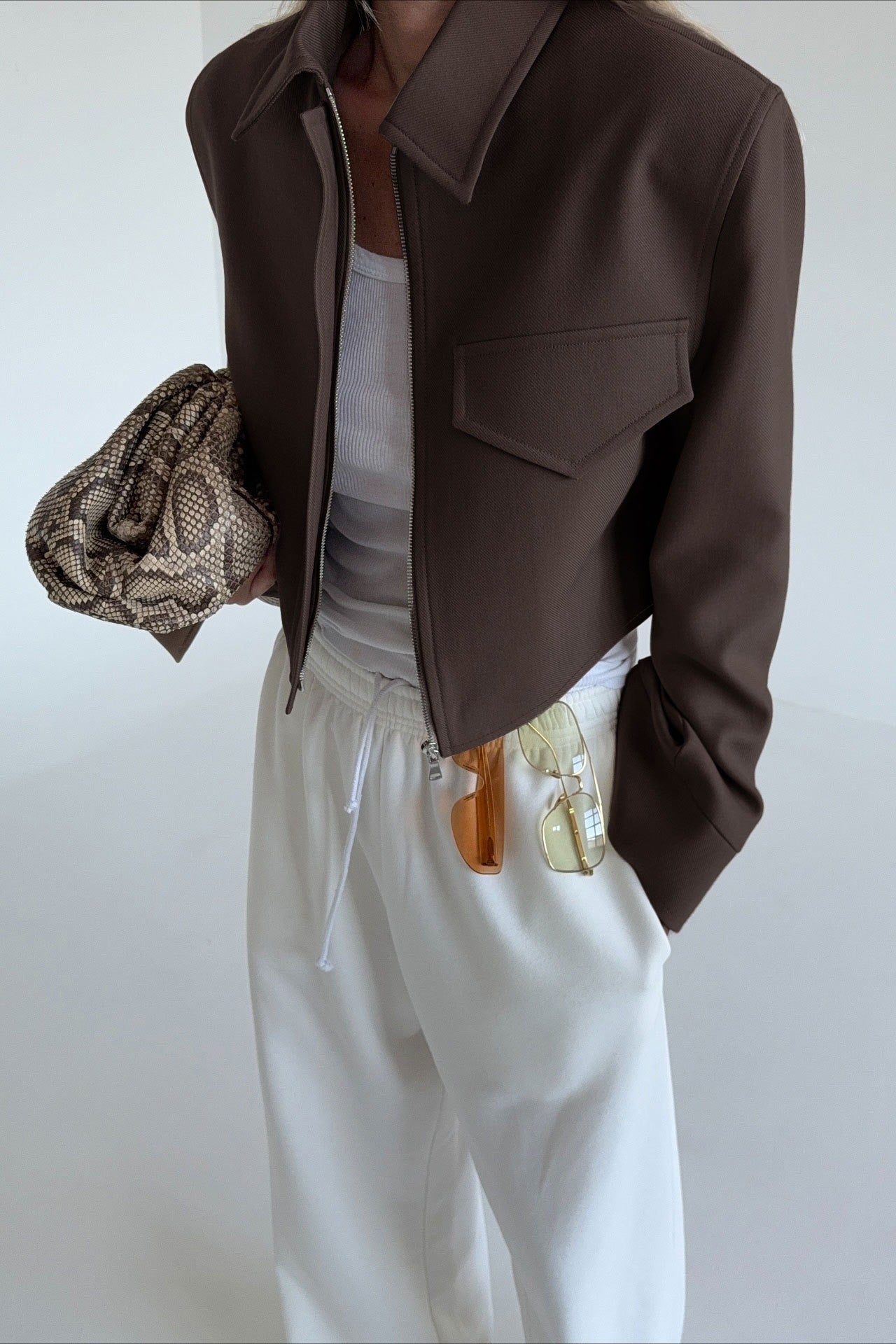 Short Length Brown Zip Closure Jacket
