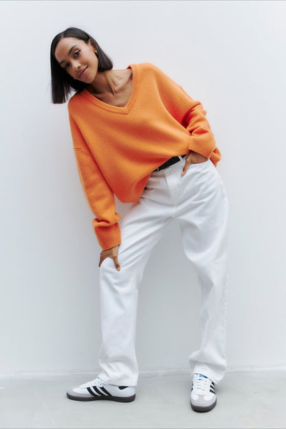 V Neck Long Sleeve Relaxed Sweater
