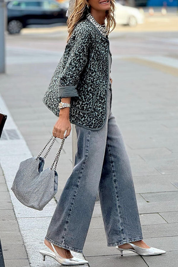 Leopard print stylish warm jacket