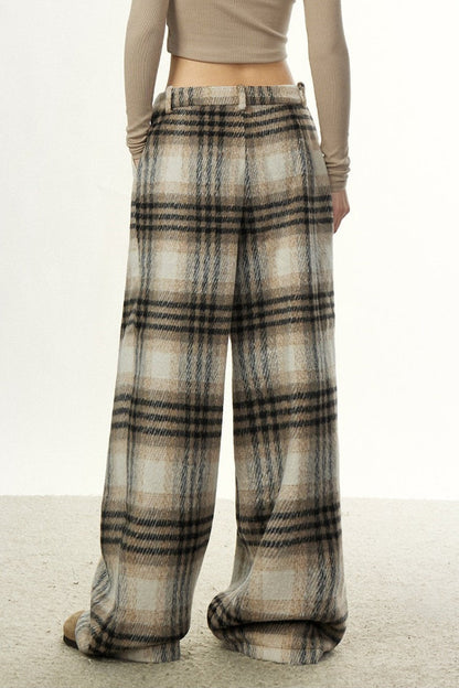 Vintage Wool Plaid Wide-Leg Pants