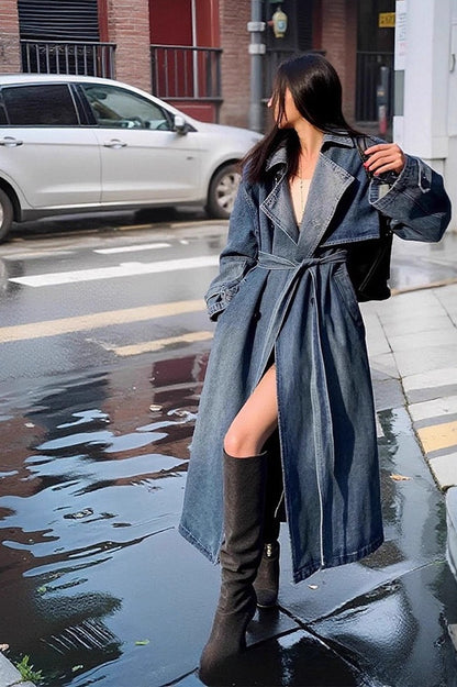 Washed Denim Lazy-Chic Long Overcoat