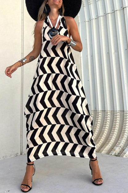 MARIN NEGRO-BEIGE RAYAS, VESTIDO LARGO