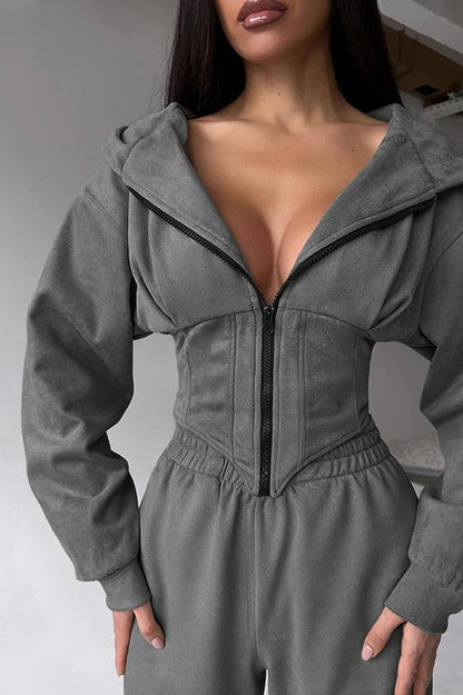 Hooded Drawstring Two Piece Pants Set