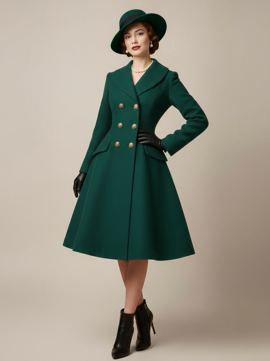 Vintage A-line Double-breasted Woolen Flared Midi Coat For Women 2026