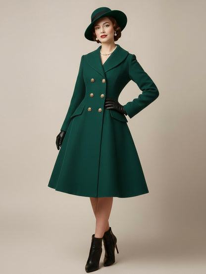 Vintage A-line Double-breasted Woolen Flared Midi Coat For Women 2026