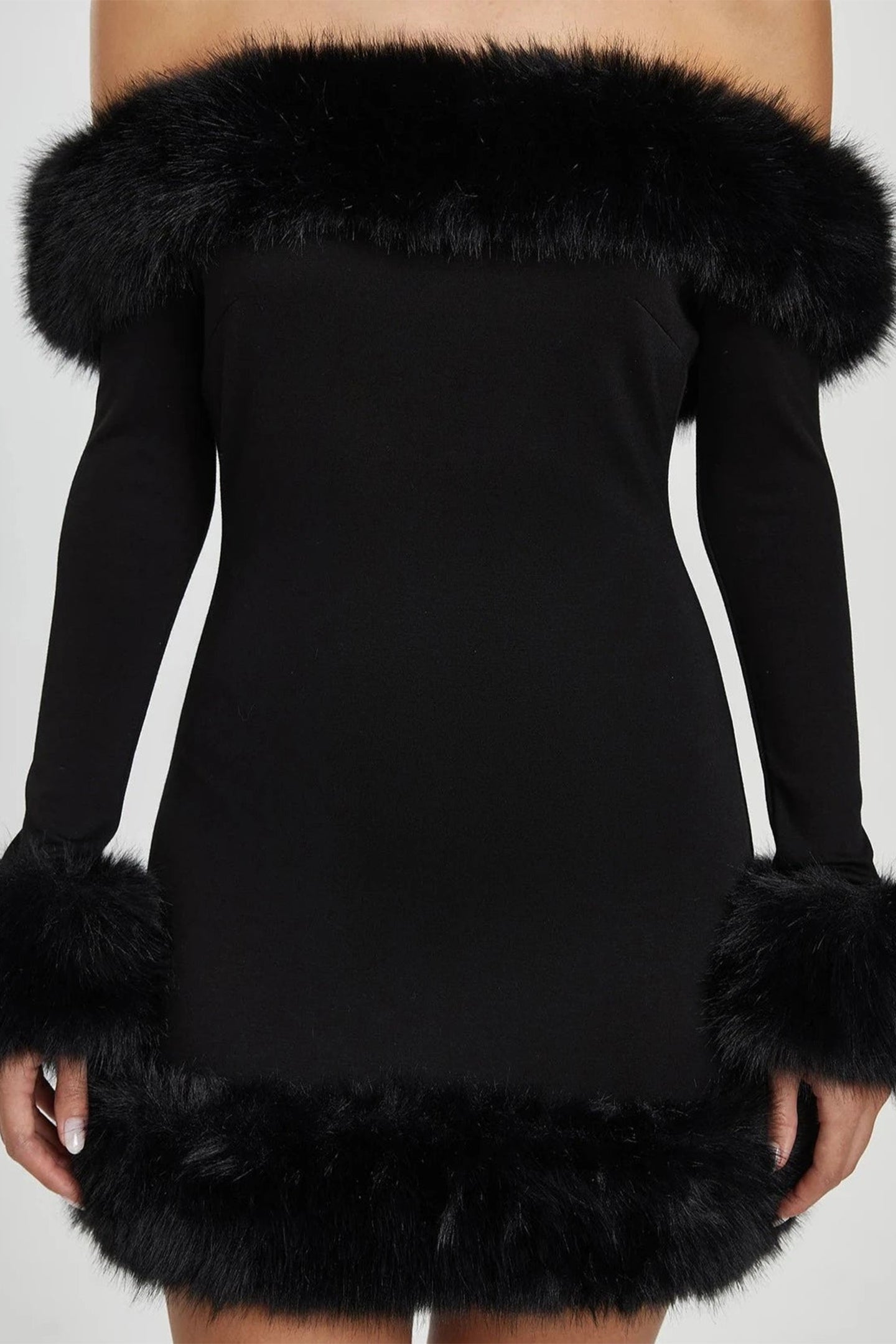 Paula Off Shoulder Fur Trim Mini Dress