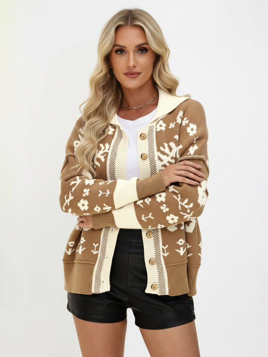 Vintage Fair Isle Knit Cardigan With Contrast Color Design For Women 2026