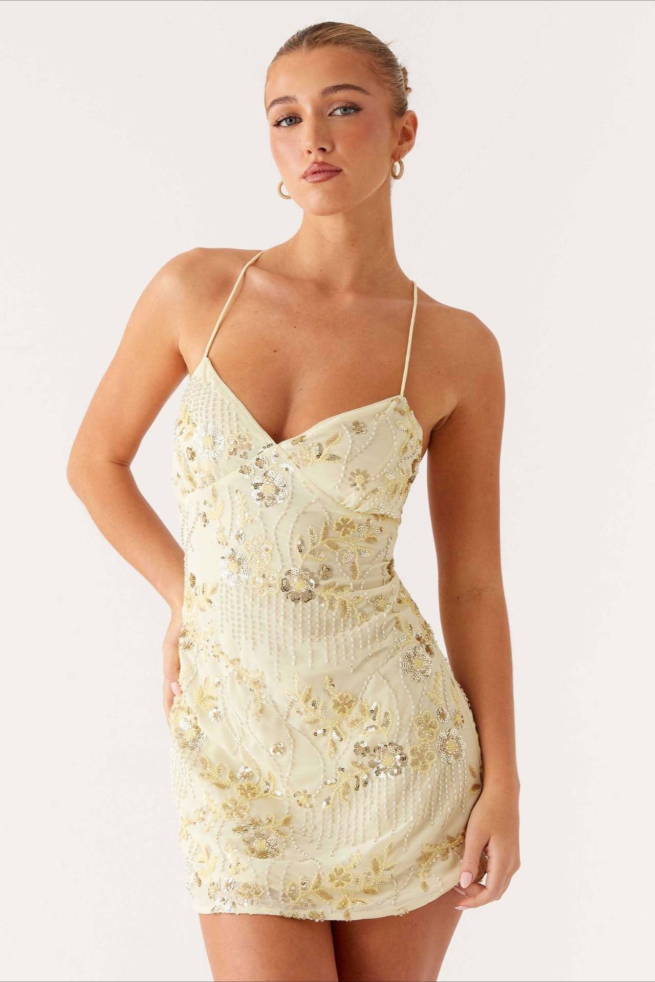 Colorful Beaded Back Tie Cocktail Dress