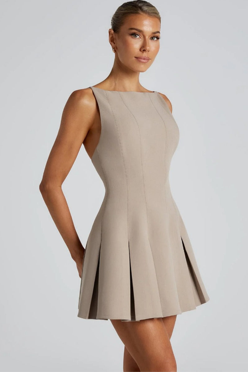 Solid Color Wide Hem Sleeveless Cocktail Dress