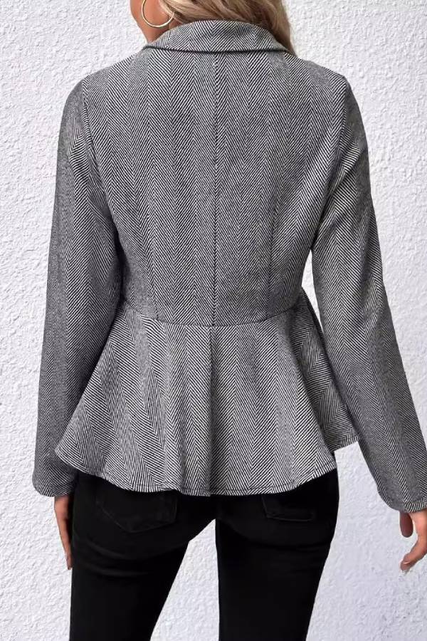 Lapel Jacquard Ruffle Slim Double-breasted Blazer
