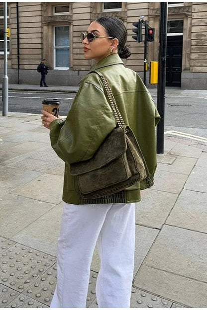 Vintage Green Faux Leather Jacket