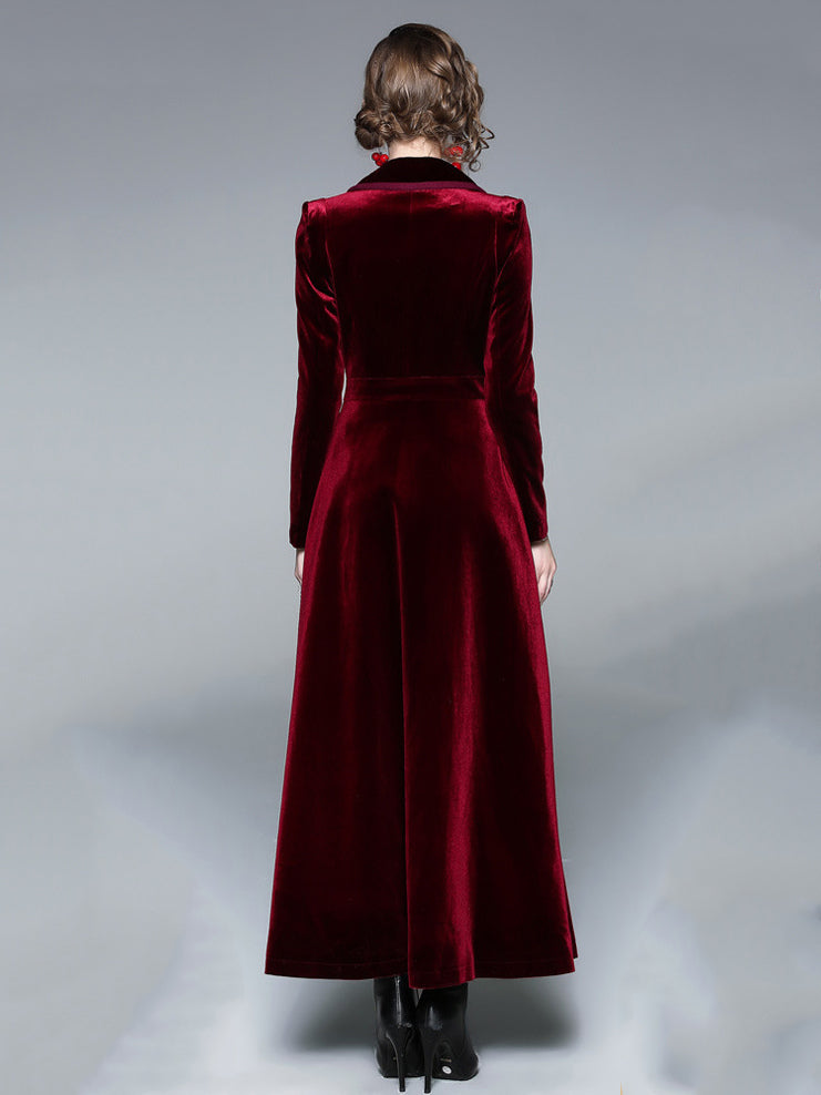 Women's Wrap Coat Turndown Collar Retro Burgundy Winter Outerwear