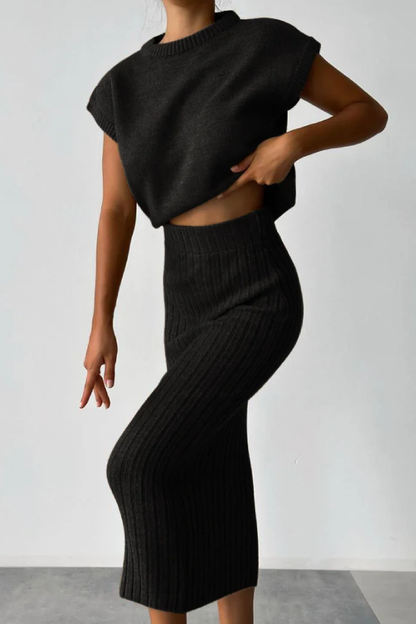 Sleeveless Vest + Knitted Skirt Two-piece Set