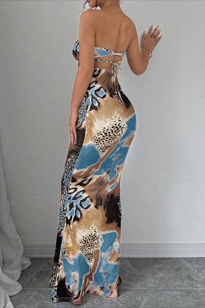 Strapless Tie Back Backless Maxi Dress
