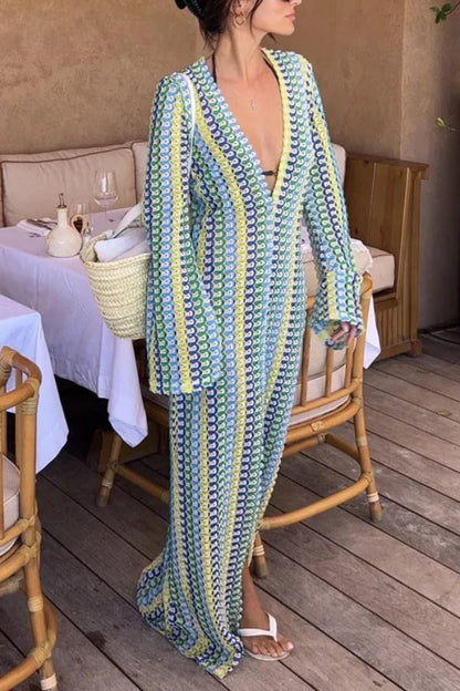 LACE HOLLOWED-OUT V-NECK DRESS