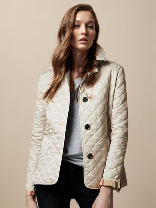 Quilted Jacket Turndown Collar Padded Coat Spring Cozy Outerwear