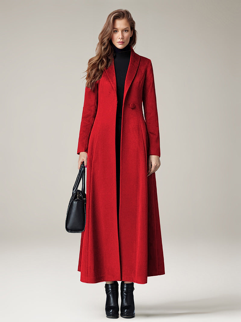 Women's Coat Warm Winter A-line Lapel Full Length Maxi Woolen Coat 2026