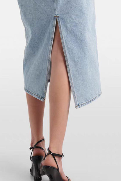 Vintage Ruched Rose Denim Skirt