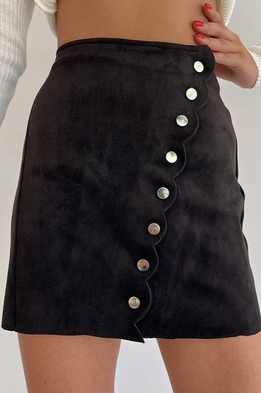 Button Front Velvet Bodycon Skirt