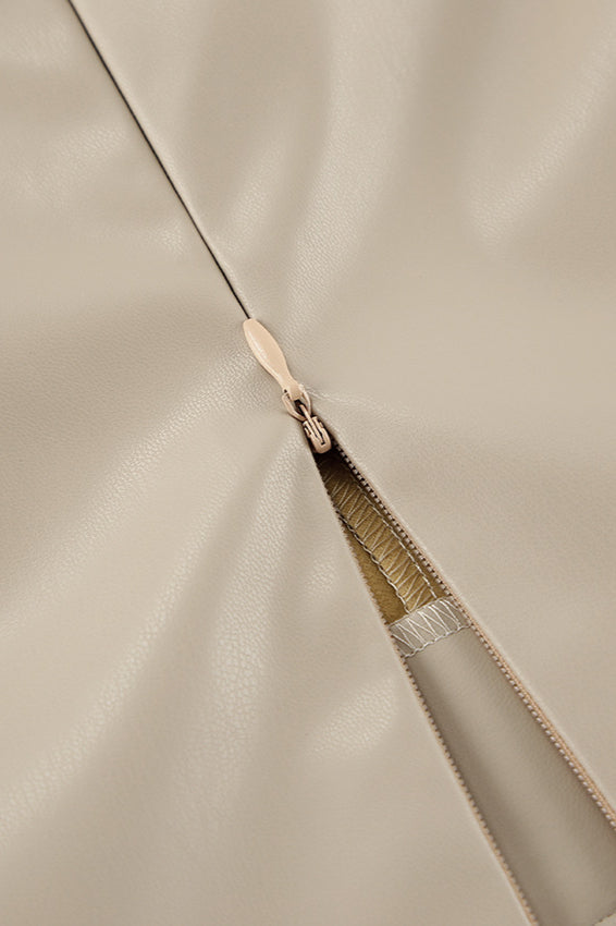 PU Leather High-Waisted Slit Midi Skirt