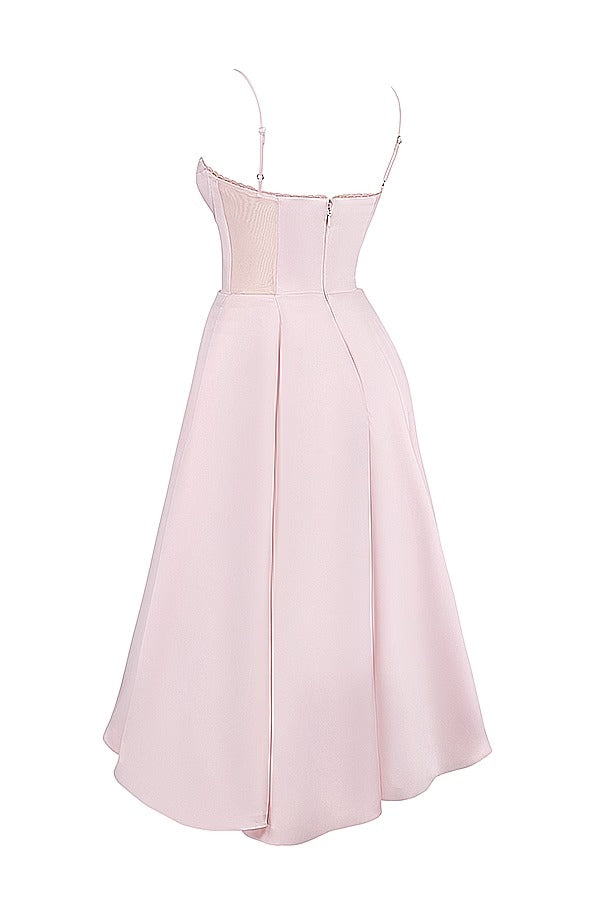 Lace Trim Sweetheart Corset Bodice Tulle Petticoat Fit and Flare Midi Dress