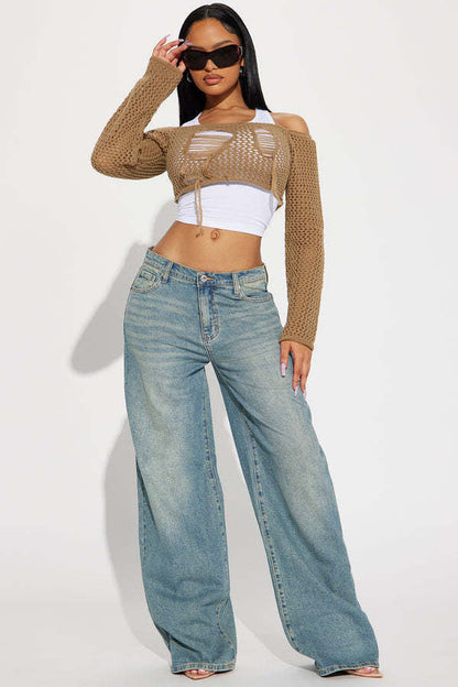 Embroidered Stretch Wide Leg Jean