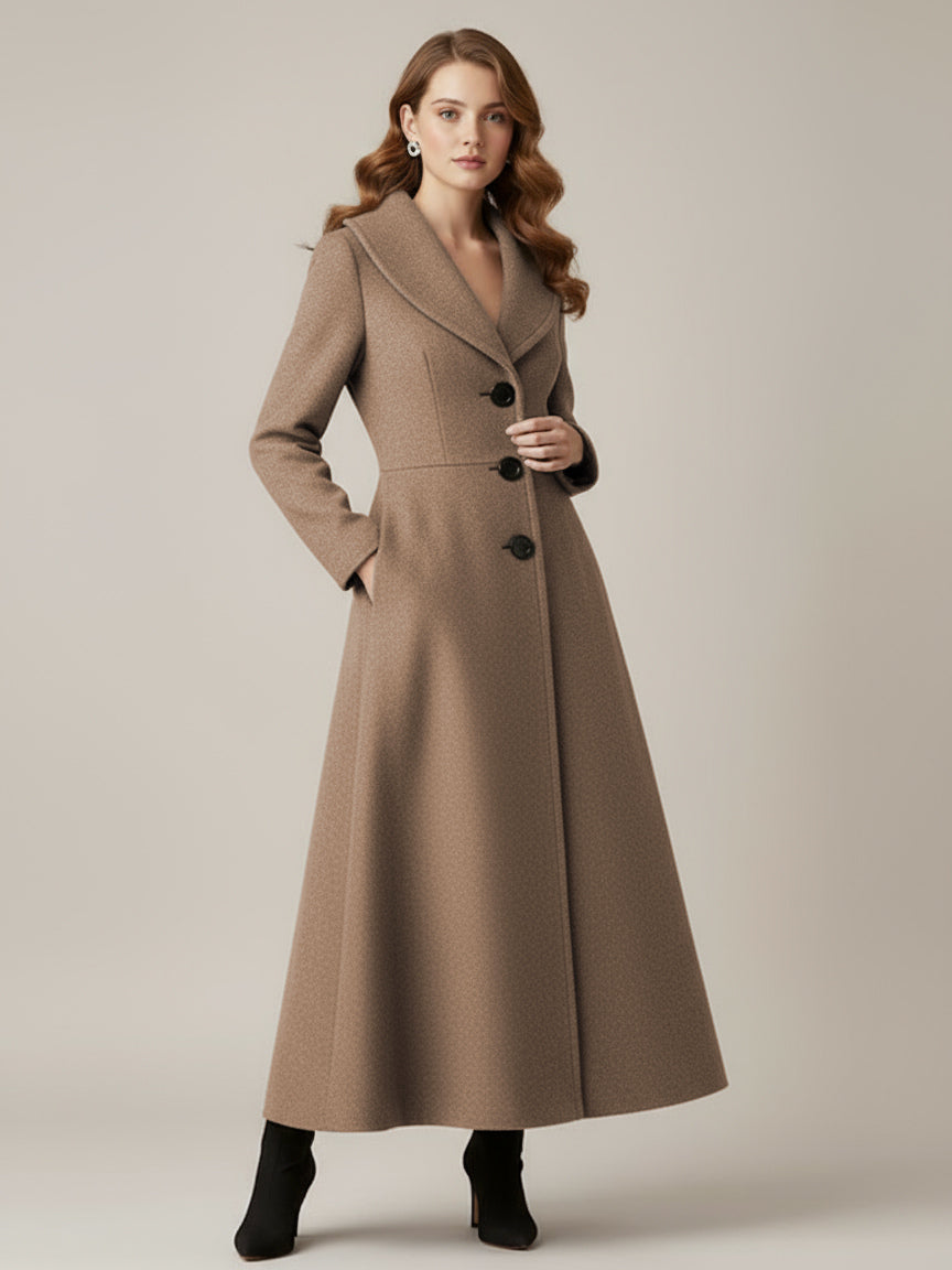 Full Length Woolen Coat With Shawl Collar For Women 2026