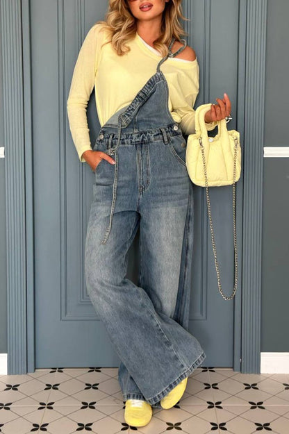 Vintage Washed Wide-Leg Overall Jeans