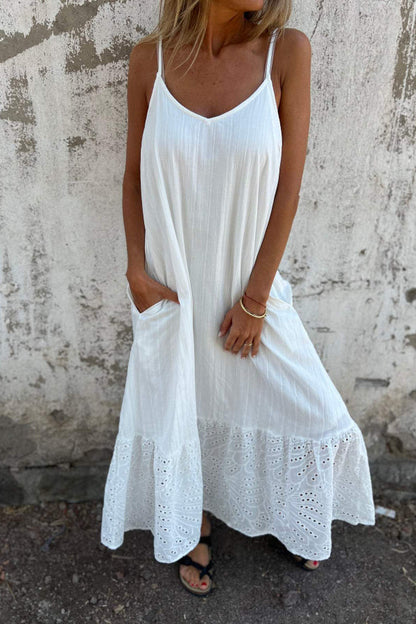 Cotton and Linen Suspender Long Dress