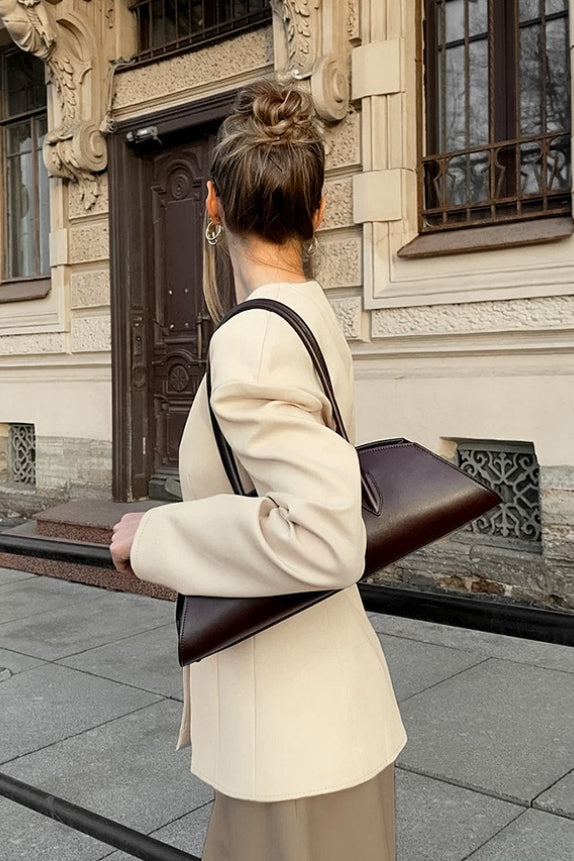 Chic Beige Structured V-Neck Coat