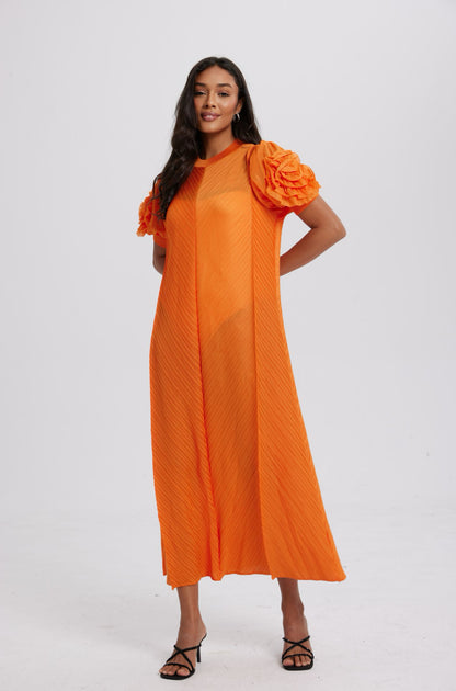 Jessica Floral Applique Textured Midi Dress