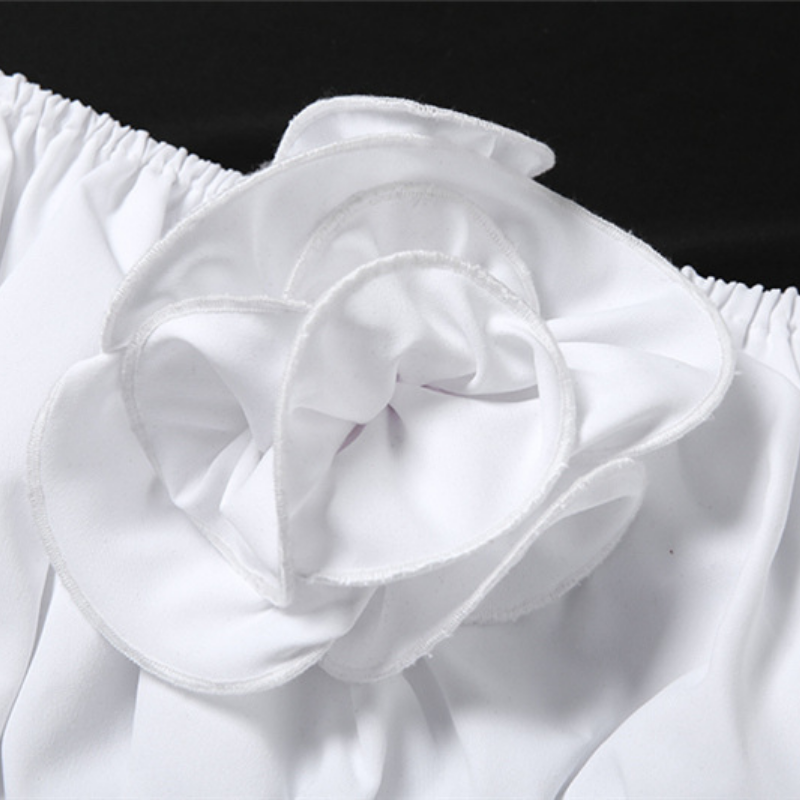Off shoulder ruched flower applique crop top