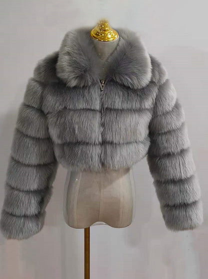 Plush Faux Fur Coat Turndown Collar Winter Short Jacket For Women 2026