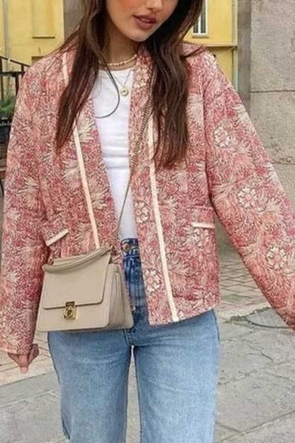 Loose Fashion Versatile Printed Cardigan Long Sleeve Cotton-padded Jacket