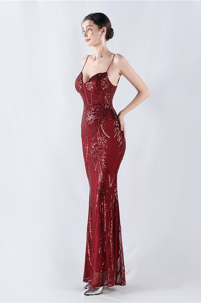 Boned Sequin Embroidered Formal Dress