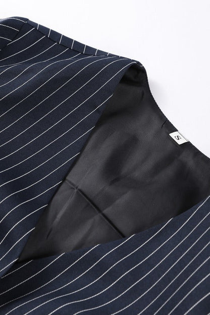 V Neck Striped Scarf Two Piece Blazer Skirt Set